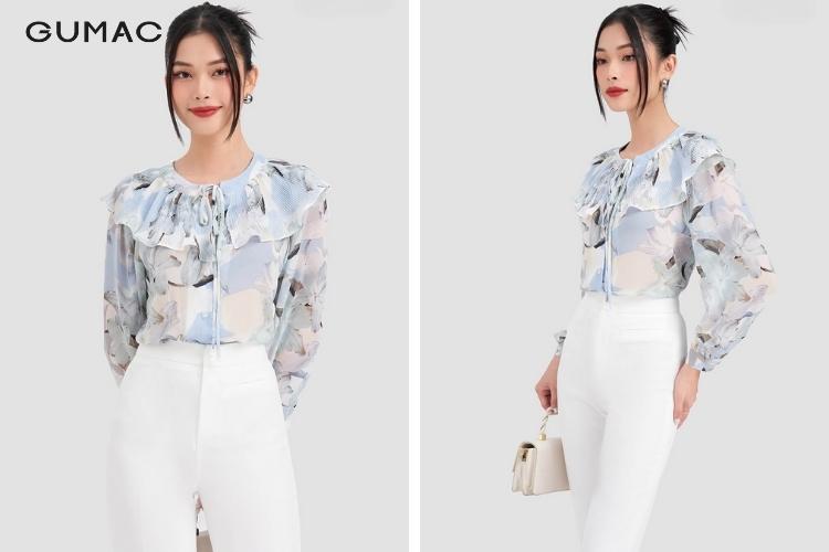 áo sơ mi nữ tay dài kiểu cổ tàu